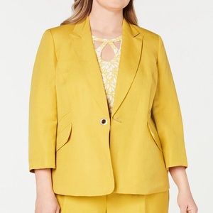 Kasper Linen Blend Lined One Button Jacket 3/4 Ruched Sleeves-Butterscotch Sz 18